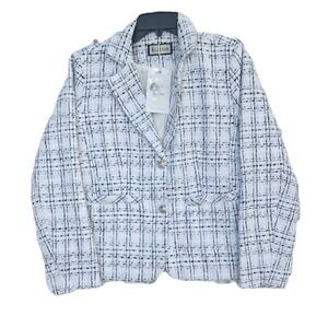NWT ELLEVEN Women's Black White Plaid Tweed Blazer Jacket Career Classic Medium